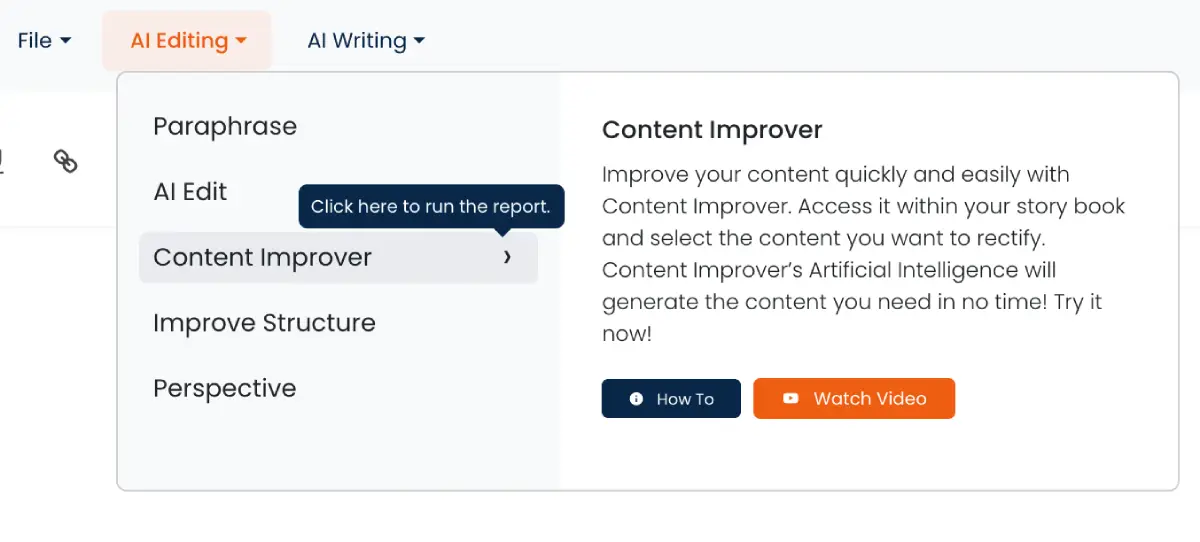 Content improver using selection tools students manuscripts ai