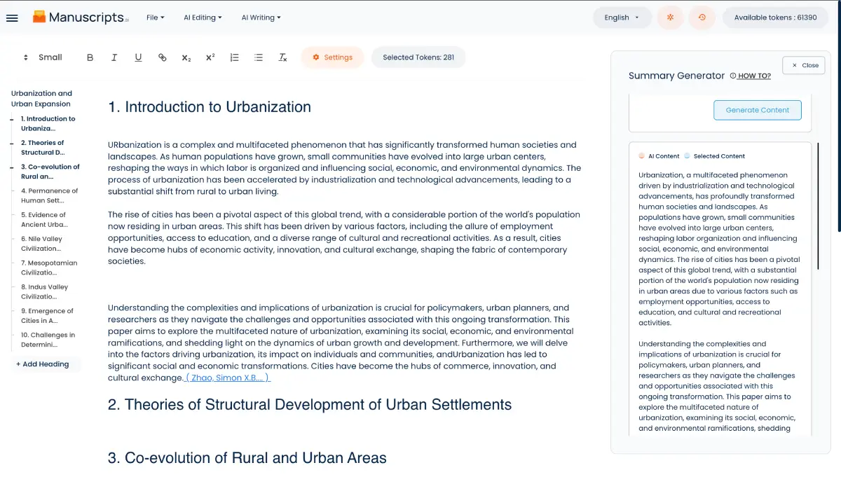 Summary Generator - Manuscripts.ai