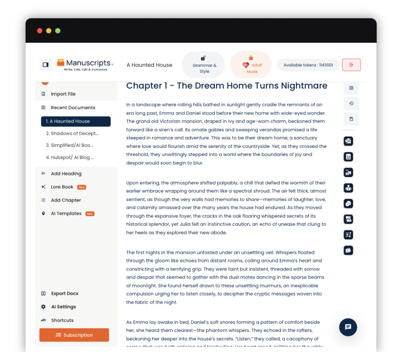 Continue Editing - Manuscripts.ai